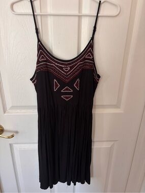 Black Spaghetti-Strap Embroidered Women’s Dress